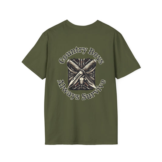 Unisex ‘Country Boys Always Survive’ Tee - Soft Ring-Spun Cotton, Durable Twill Tape Shoulders, Ethically Made & Oeko-Tex Certified