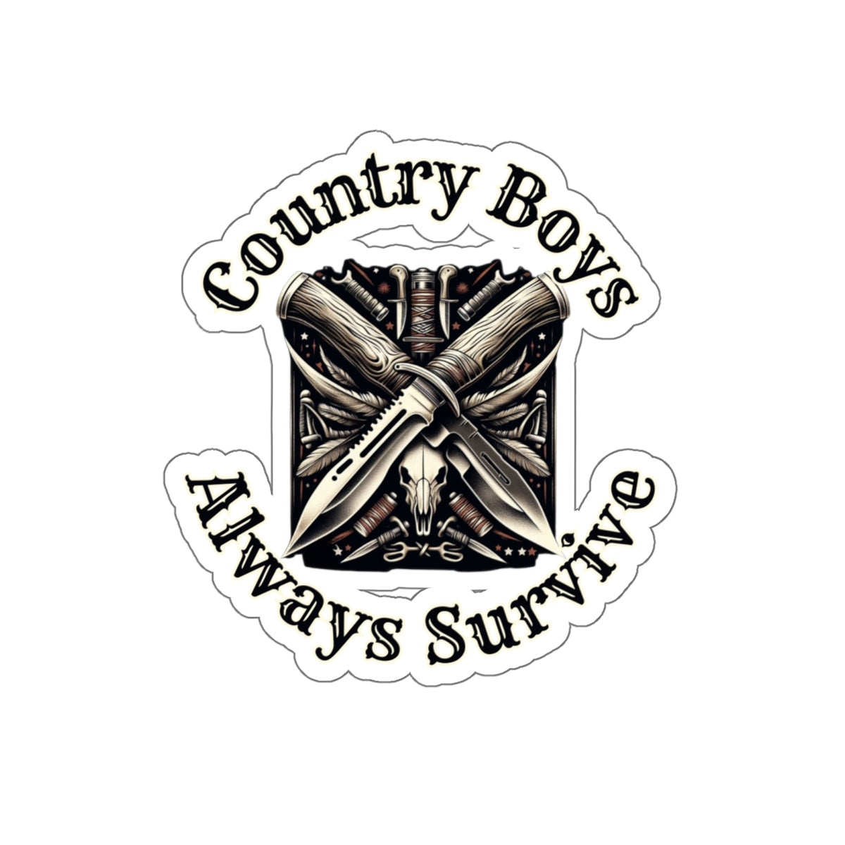 Rugged Resilience Decals - Country Boys Always Survive Vinyl Stickers - Durable, Glossy Finish, Multiple Sizes - Perfect for Indoor Use