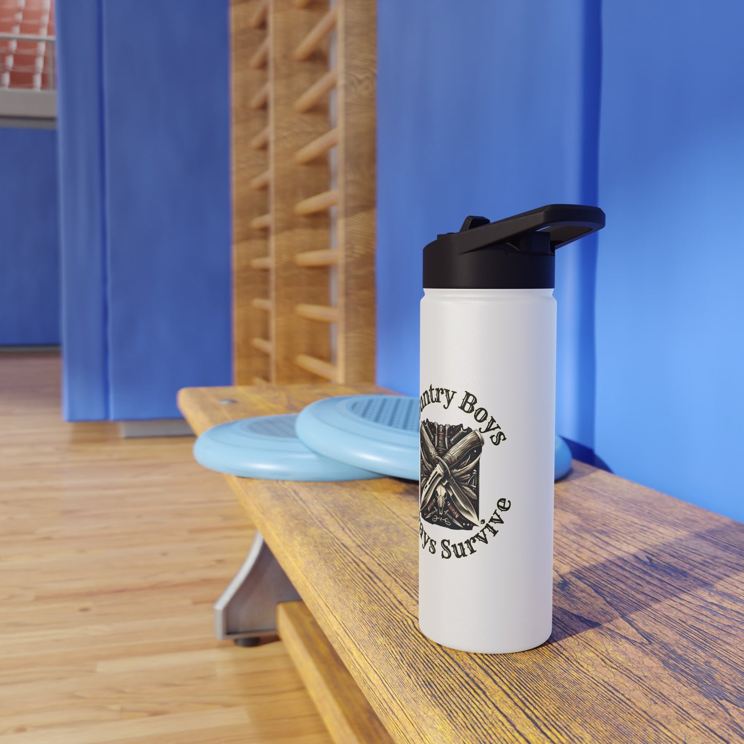 Rustic Resilience - ‘Country Boys Always Survive’ Stainless Steel Water Bottle - Eco-Friendly, Insulated, Leak-Proof - 12oz/24oz/32oz