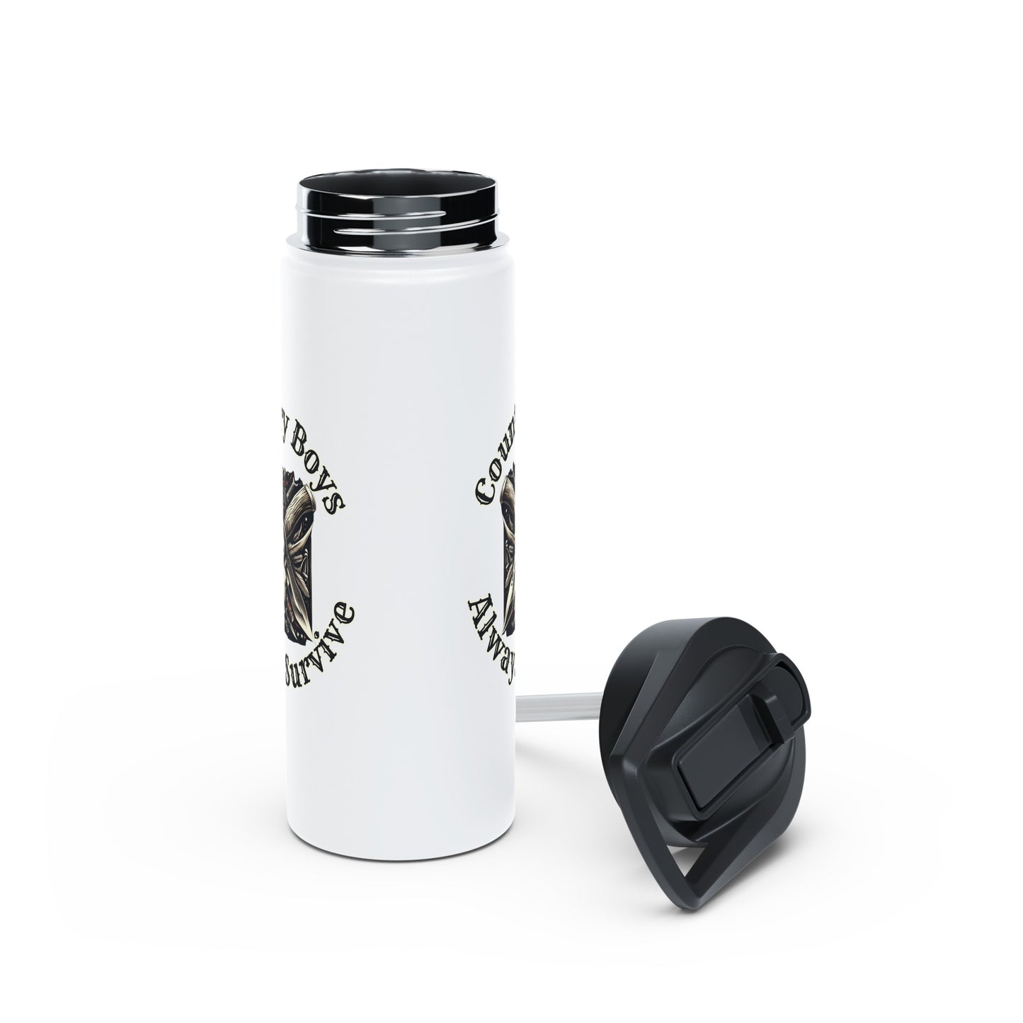 Rustic Resilience - ‘Country Boys Always Survive’ Stainless Steel Water Bottle - Eco-Friendly, Insulated, Leak-Proof - 12oz/24oz/32oz