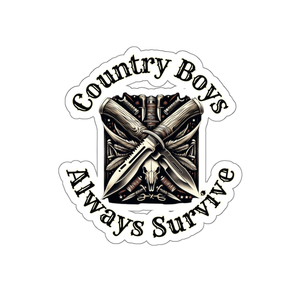 Rugged Resilience Decals - Country Boys Always Survive Vinyl Stickers - Durable, Glossy Finish, Multiple Sizes - Perfect for Indoor Use
