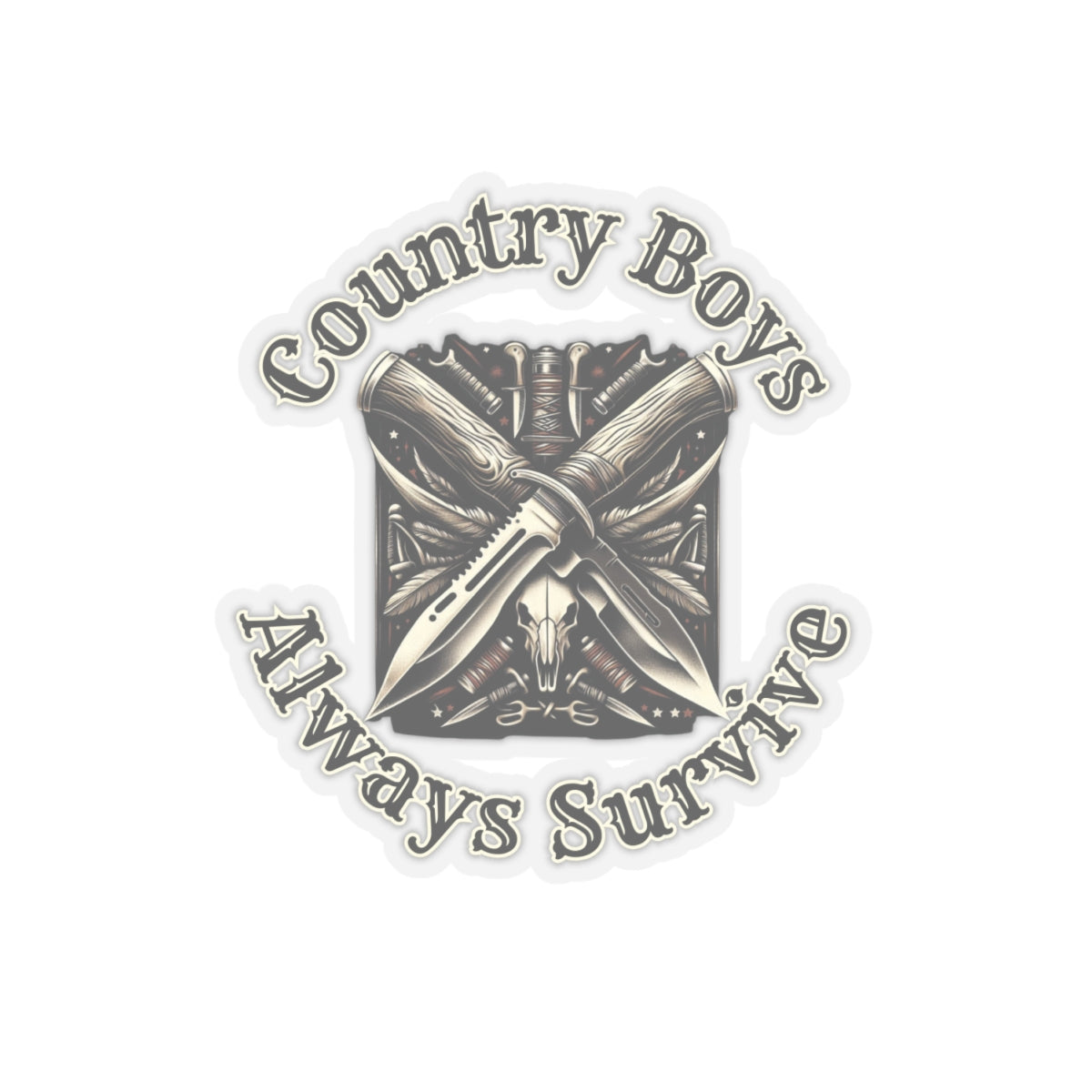 Rugged Resilience Decals - Country Boys Always Survive Vinyl Stickers - Durable, Glossy Finish, Multiple Sizes - Perfect for Indoor Use