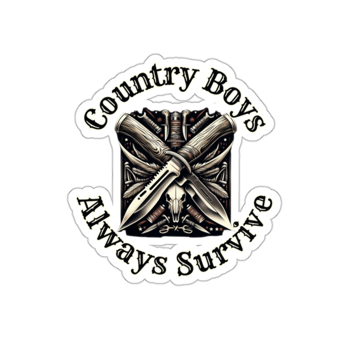 Rugged Resilience Decals - Country Boys Always Survive Vinyl Stickers - Durable, Glossy Finish, Multiple Sizes - Perfect for Indoor Use