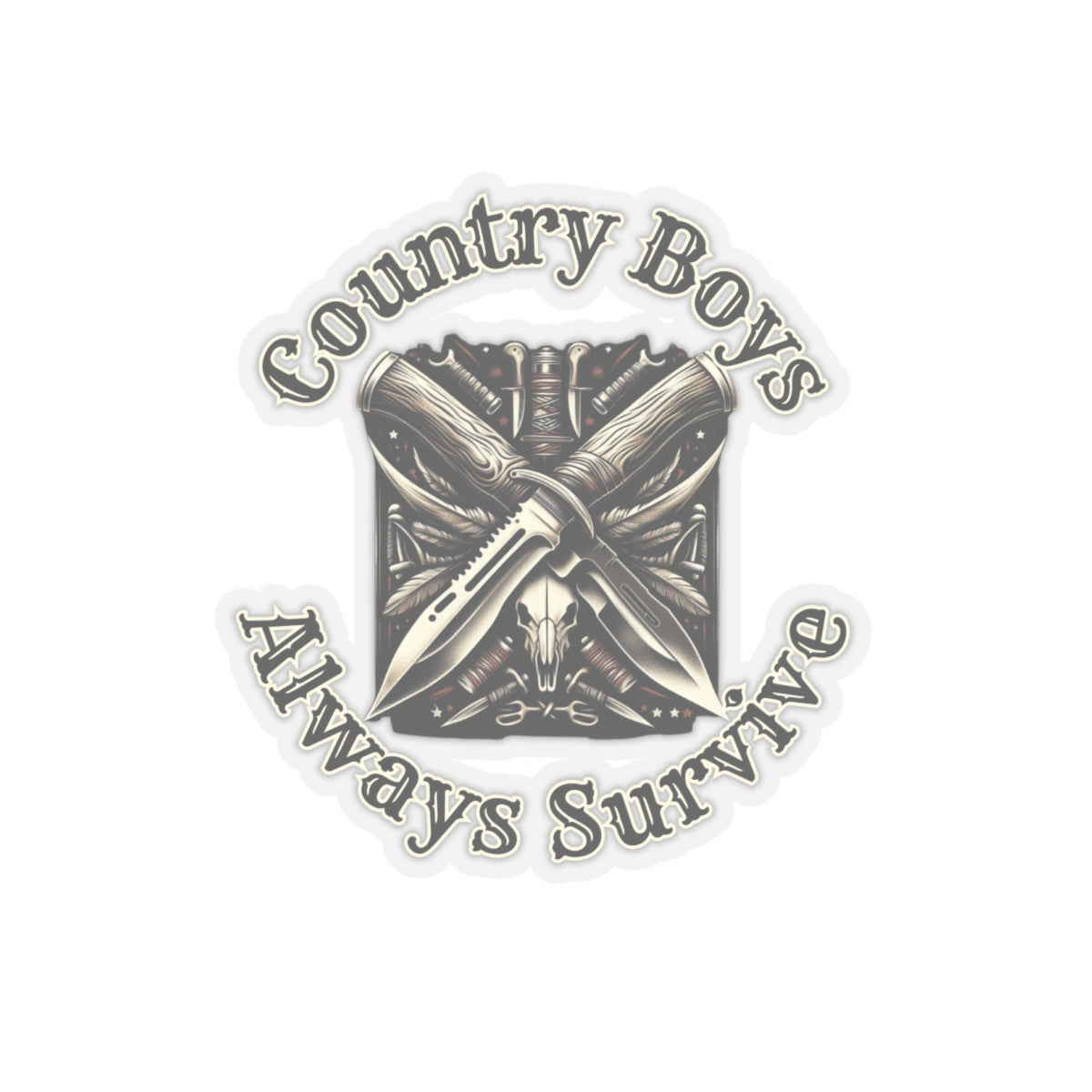 Rugged Resilience Decals - Country Boys Always Survive Vinyl Stickers - Durable, Glossy Finish, Multiple Sizes - Perfect for Indoor Use