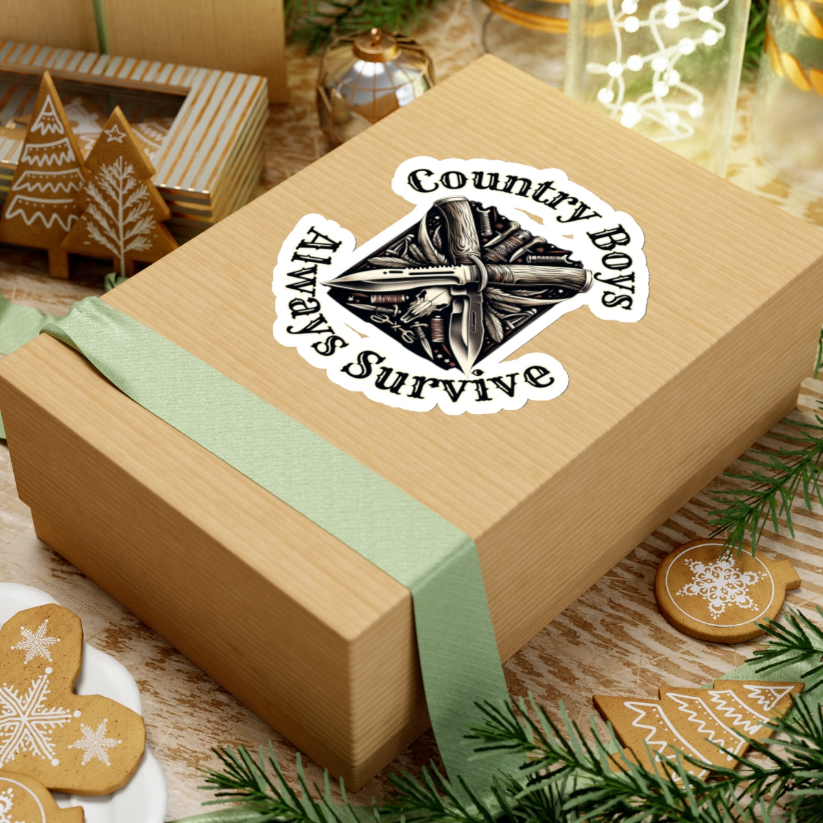 Rugged Resilience Decals - Country Boys Always Survive Vinyl Stickers - Durable, Glossy Finish, Multiple Sizes - Perfect for Indoor Use