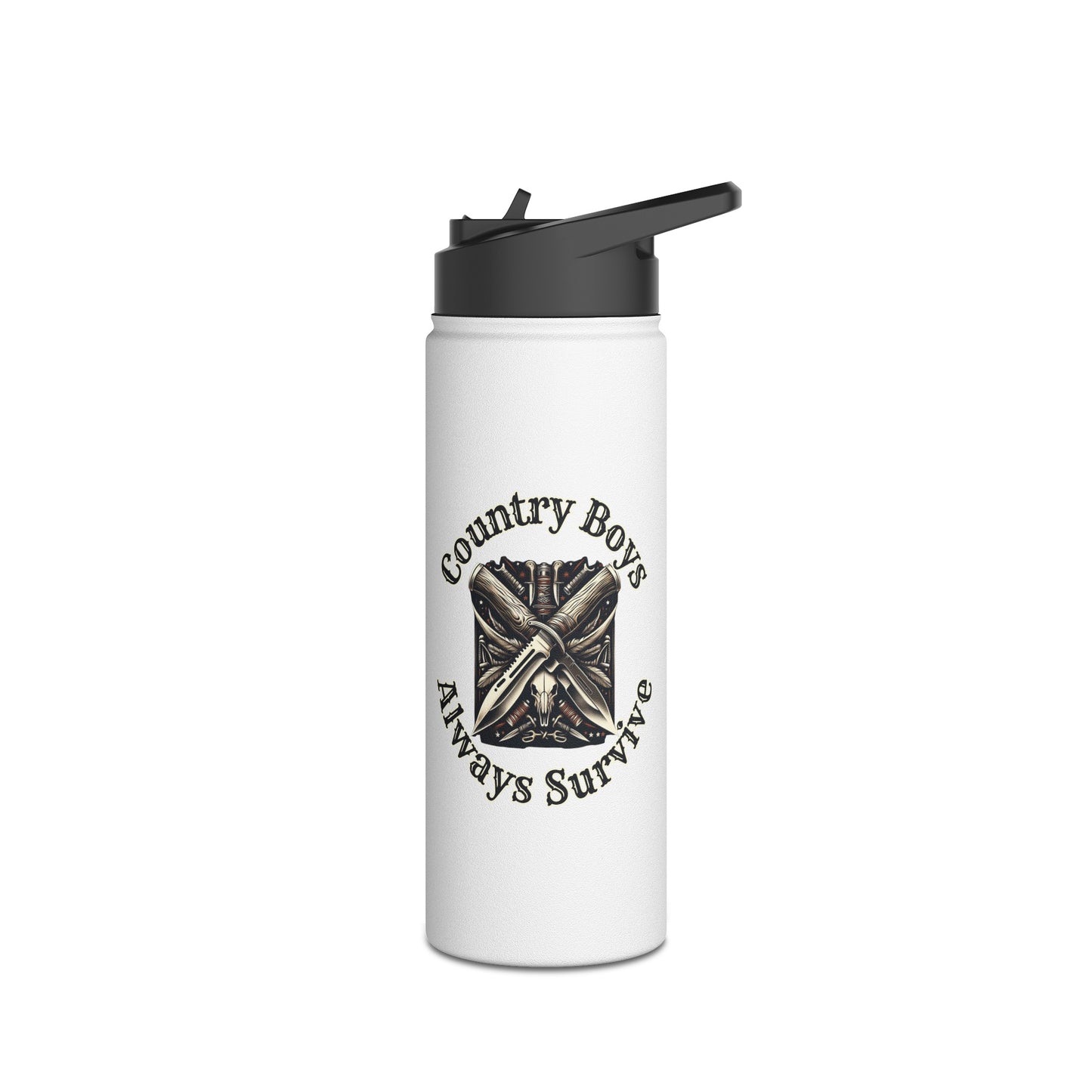 Rustic Resilience - ‘Country Boys Always Survive’ Stainless Steel Water Bottle - Eco-Friendly, Insulated, Leak-Proof - 12oz/24oz/32oz