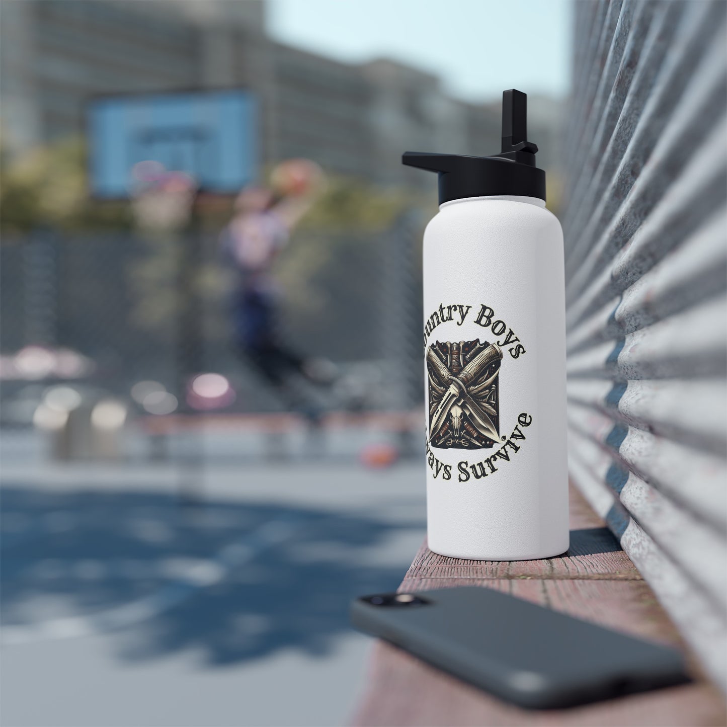 Rustic Resilience - ‘Country Boys Always Survive’ Stainless Steel Water Bottle - Eco-Friendly, Insulated, Leak-Proof - 12oz/24oz/32oz