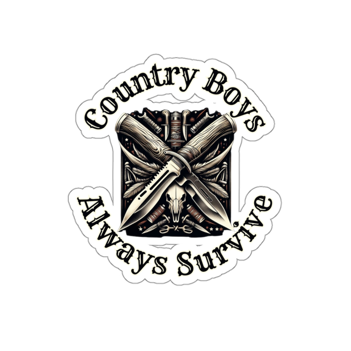 Rugged Resilience Decals - Country Boys Always Survive Vinyl Stickers - Durable, Glossy Finish, Multiple Sizes - Perfect for Indoor Use