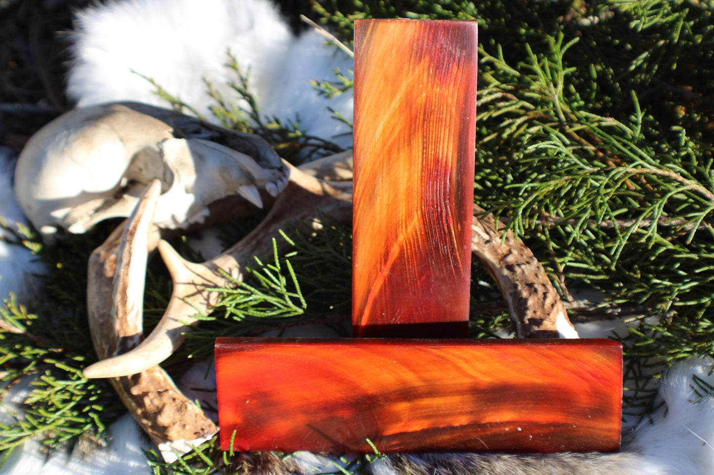 Premium buffalo horn knife handle scale pair | 5x1.5x1/4 | | high quality dyed red / orange horn knife making materials | Luxury imported