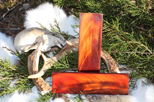 Premium buffalo horn knife handle scale pair | 5x1.5x1/4 | | high quality dyed red / orange horn knife making materials | Luxury imported