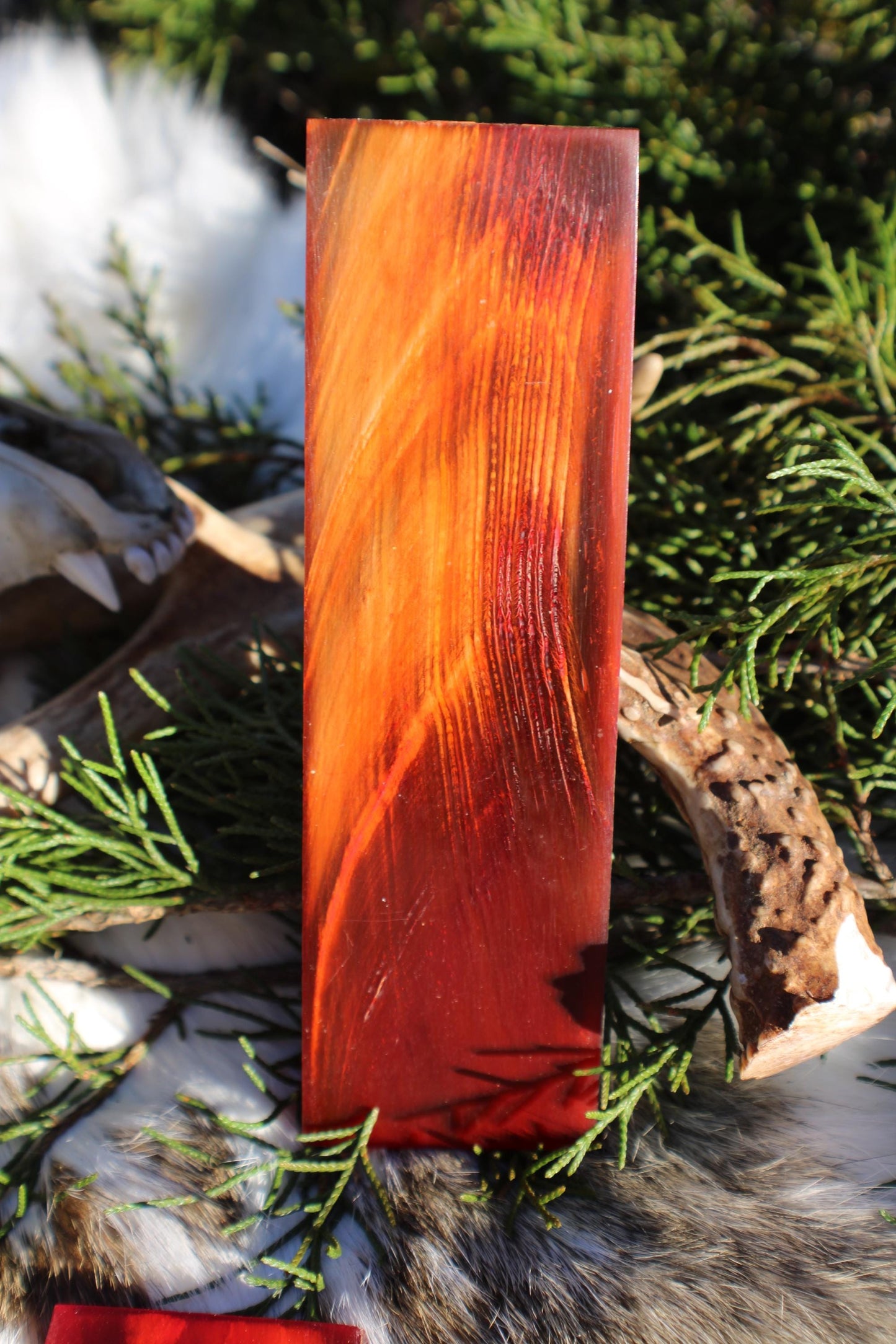 Premium buffalo horn knife handle scale pair | 5x1.5x1/4 | | high quality dyed red / orange horn knife making materials | Luxury imported