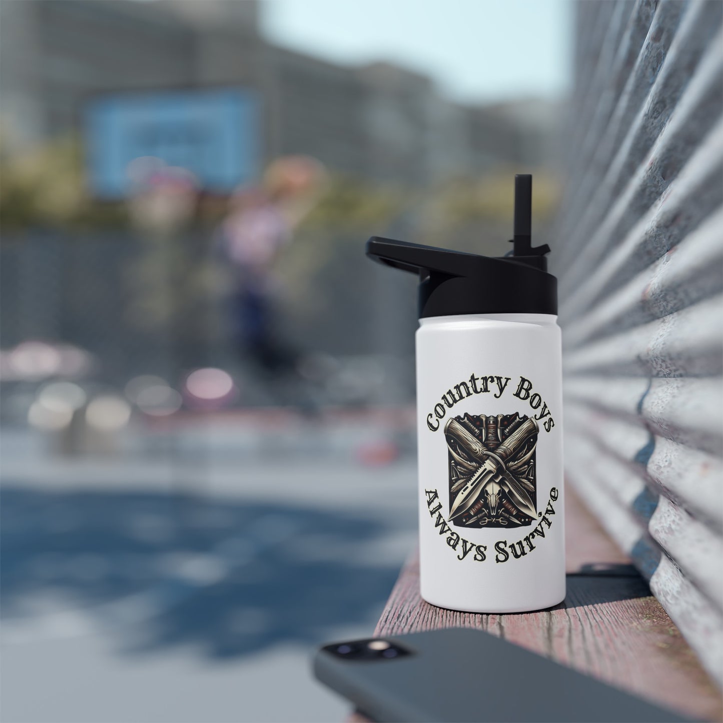 Rustic Resilience - ‘Country Boys Always Survive’ Stainless Steel Water Bottle - Eco-Friendly, Insulated, Leak-Proof - 12oz/24oz/32oz