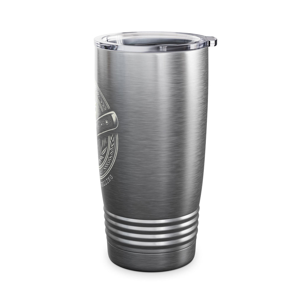 Rustic 20oz Deer & Knife Insulated Tumbler - The Woods Are Calling - Stainless Steel Travel Mug with Lid