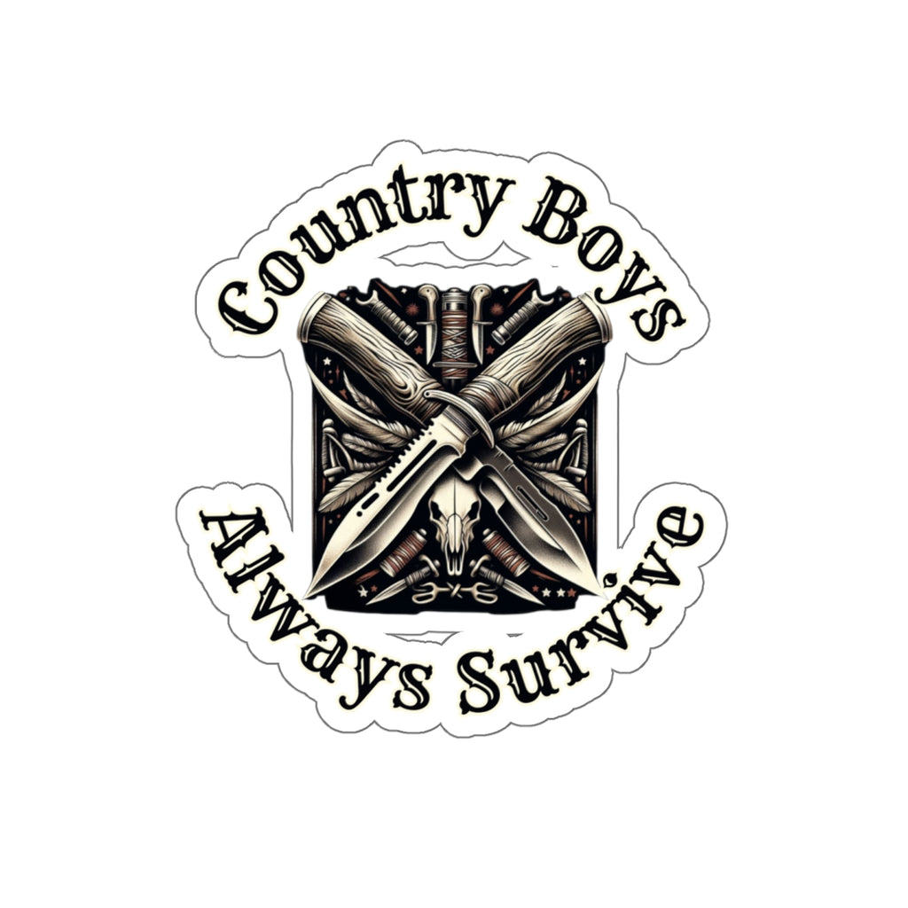 Rugged Resilience Decals - Country Boys Always Survive Vinyl Stickers - Durable, Glossy Finish, Multiple Sizes - Perfect for Indoor Use
