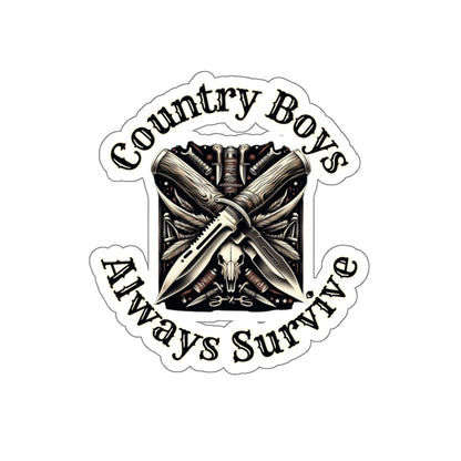 Rugged Resilience Decals - Country Boys Always Survive Vinyl Stickers - Durable, Glossy Finish, Multiple Sizes - Perfect for Indoor Use