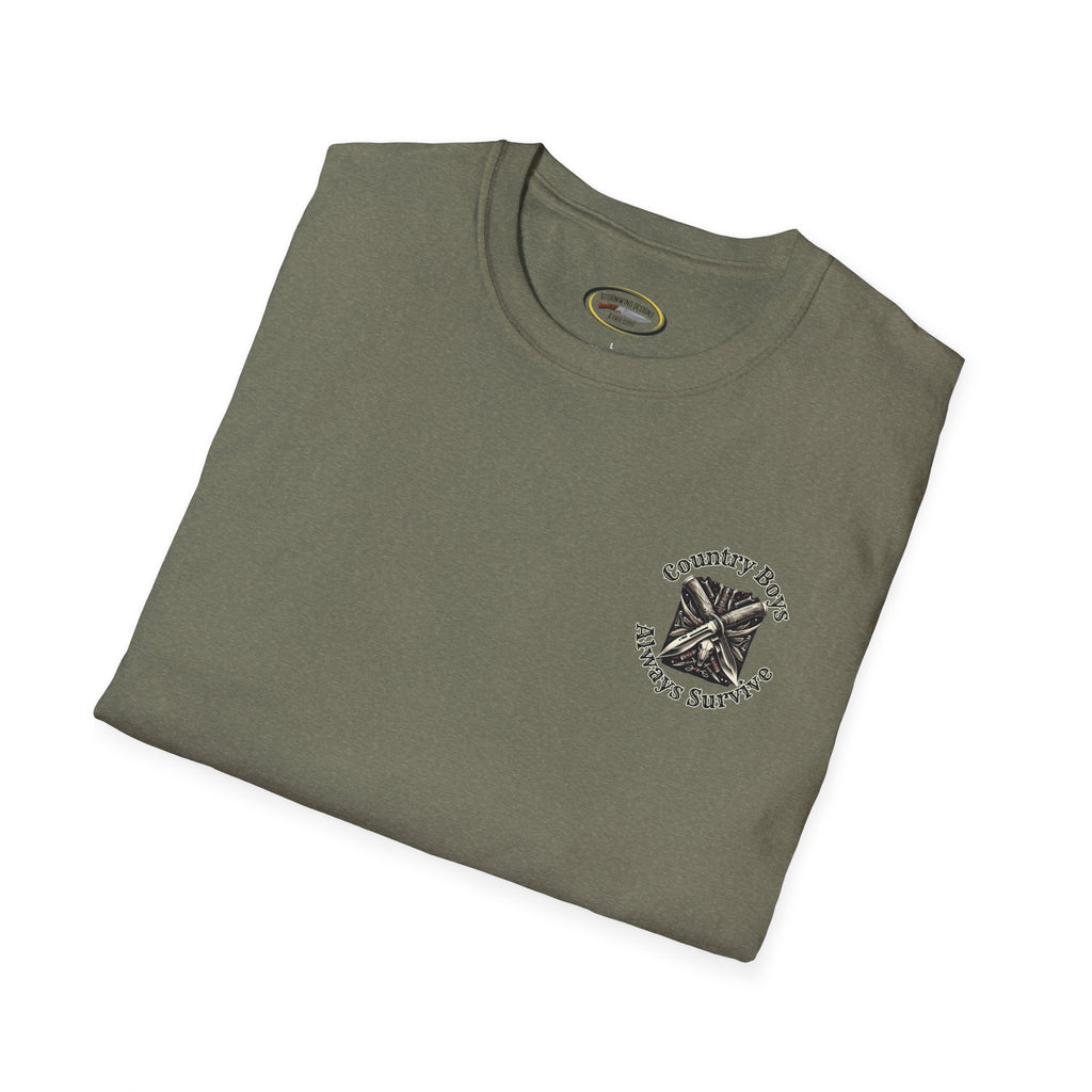 Unisex ‘Country Boys Always Survive’ Tee - Soft Ring-Spun Cotton, Durable Twill Tape Shoulders, Ethically Made & Oeko-Tex Certified