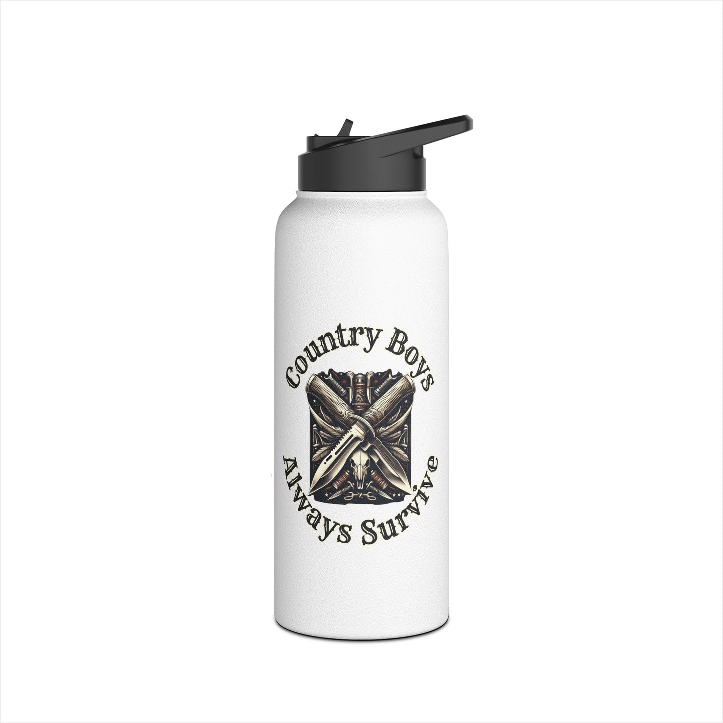 Rustic Resilience - ‘Country Boys Always Survive’ Stainless Steel Water Bottle - Eco-Friendly, Insulated, Leak-Proof - 12oz/24oz/32oz