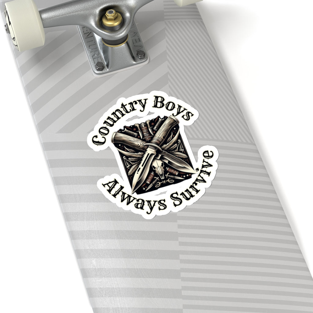 Rugged Resilience Decals - Country Boys Always Survive Vinyl Stickers - Durable, Glossy Finish, Multiple Sizes - Perfect for Indoor Use