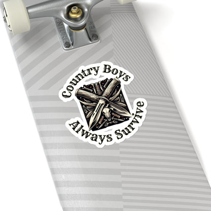 Rugged Resilience Decals - Country Boys Always Survive Vinyl Stickers - Durable, Glossy Finish, Multiple Sizes - Perfect for Indoor Use