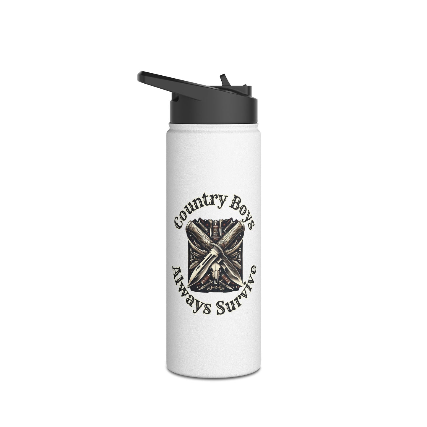 Rustic Resilience - ‘Country Boys Always Survive’ Stainless Steel Water Bottle - Eco-Friendly, Insulated, Leak-Proof - 12oz/24oz/32oz