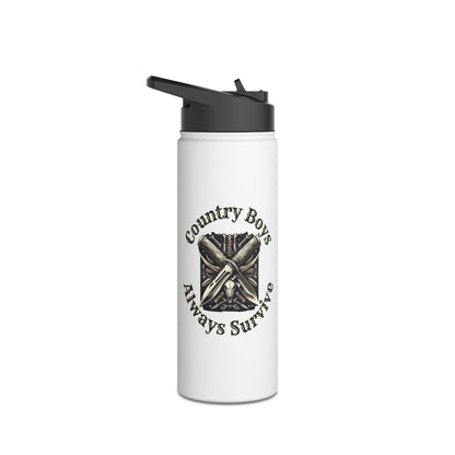 Rustic Resilience - ‘Country Boys Always Survive’ Stainless Steel Water Bottle - Eco-Friendly, Insulated, Leak-Proof - 12oz/24oz/32oz