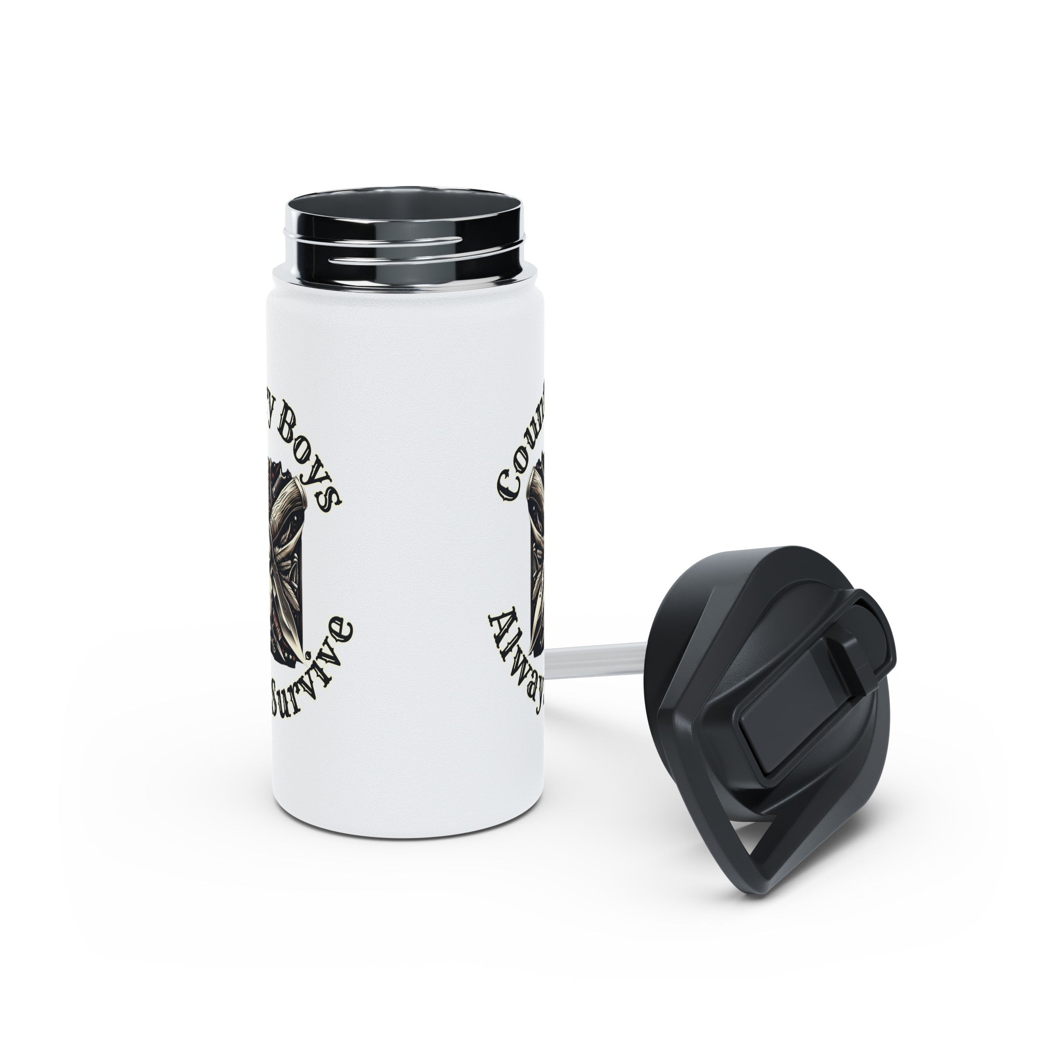 Rustic Resilience - ‘Country Boys Always Survive’ Stainless Steel Water Bottle - Eco-Friendly, Insulated, Leak-Proof - 12oz/24oz/32oz