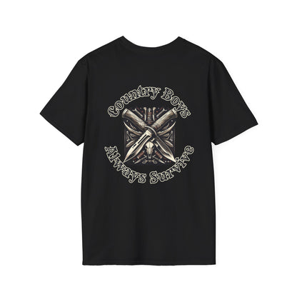 Unisex ‘Country Boys Always Survive’ Tee - Soft Ring-Spun Cotton, Durable Twill Tape Shoulders, Ethically Made & Oeko-Tex Certified