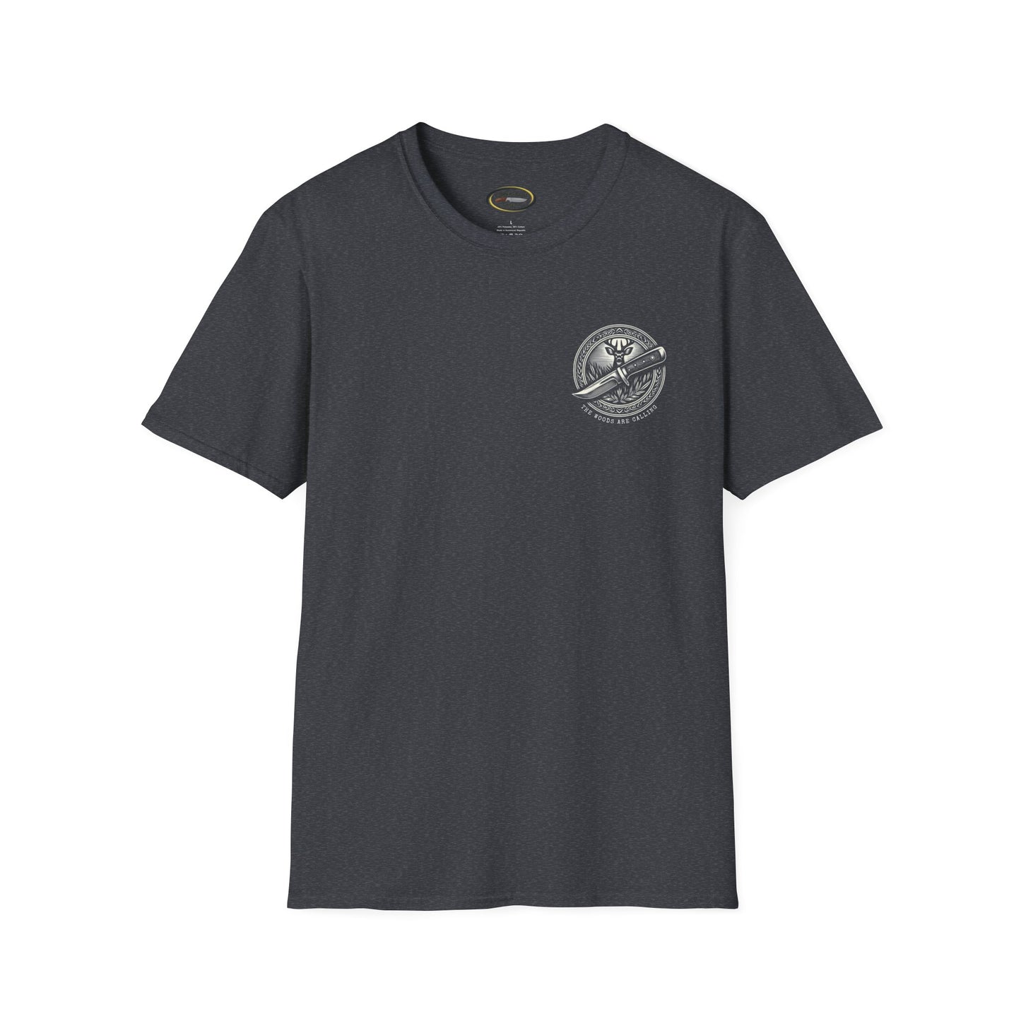 The woods are calling Tee - Unisex Deer and Knife Print T-Shirt for Outdoor Enthusiasts and Nature Lovers