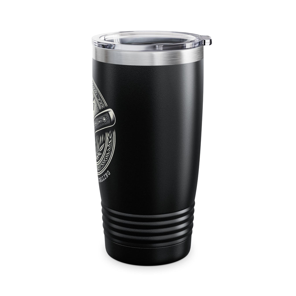 Rustic 20oz Deer & Knife Insulated Tumbler - The Woods Are Calling - Stainless Steel Travel Mug with Lid