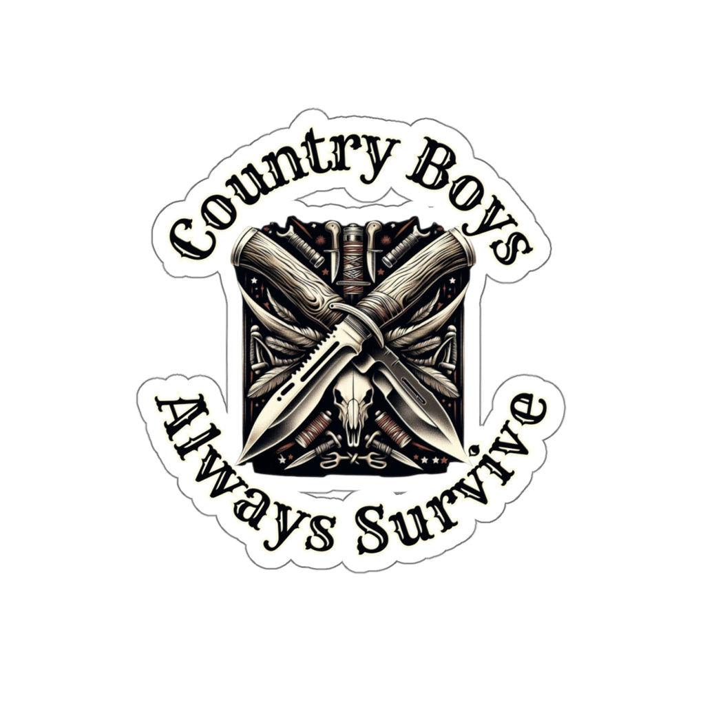 Rugged Resilience Decals - Country Boys Always Survive Vinyl Stickers - Durable, Glossy Finish, Multiple Sizes - Perfect for Indoor Use