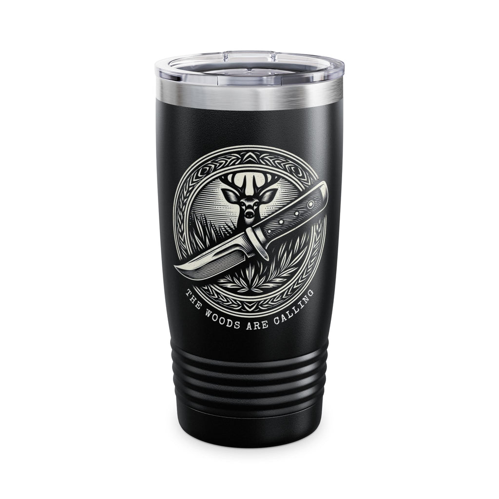 Rustic 20oz Deer & Knife Insulated Tumbler - The Woods Are Calling - Stainless Steel Travel Mug with Lid