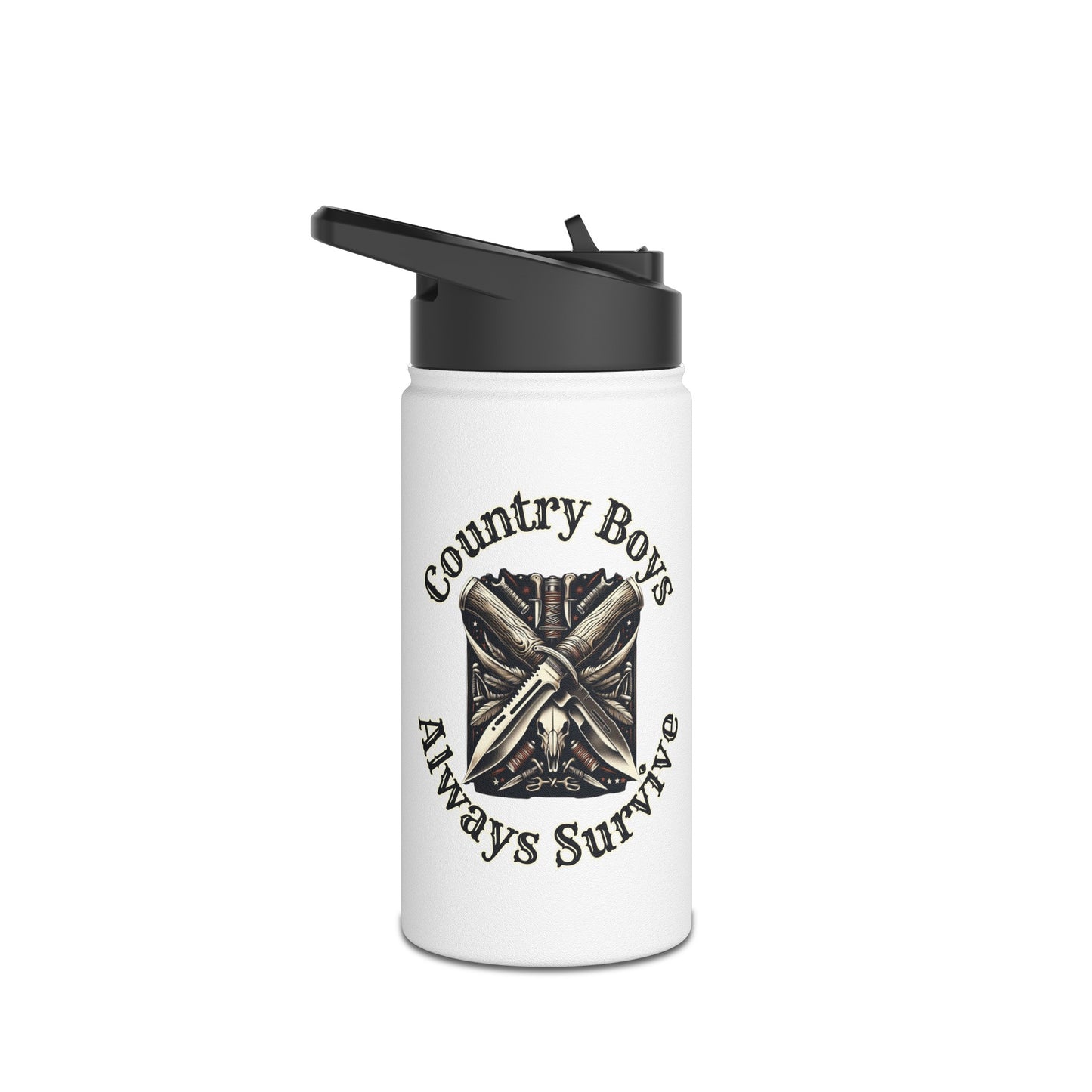 Rustic Resilience - ‘Country Boys Always Survive’ Stainless Steel Water Bottle - Eco-Friendly, Insulated, Leak-Proof - 12oz/24oz/32oz