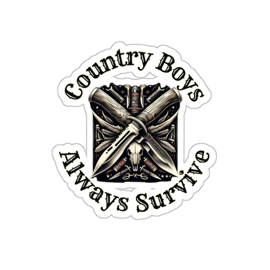 Rugged Resilience Decals - Country Boys Always Survive Vinyl Stickers - Durable, Glossy Finish, Multiple Sizes - Perfect for Indoor Use