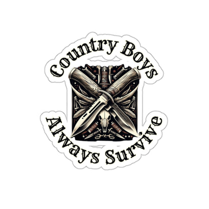 Rugged Resilience Decals - Country Boys Always Survive Vinyl Stickers - Durable, Glossy Finish, Multiple Sizes - Perfect for Indoor Use