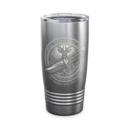 Rustic 20oz Deer & Knife Insulated Tumbler - The Woods Are Calling - Stainless Steel Travel Mug with Lid