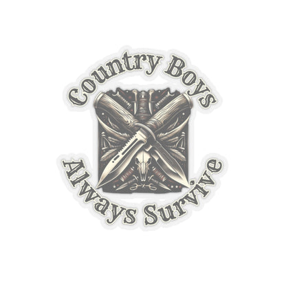 Rugged Resilience Decals - Country Boys Always Survive Vinyl Stickers - Durable, Glossy Finish, Multiple Sizes - Perfect for Indoor Use