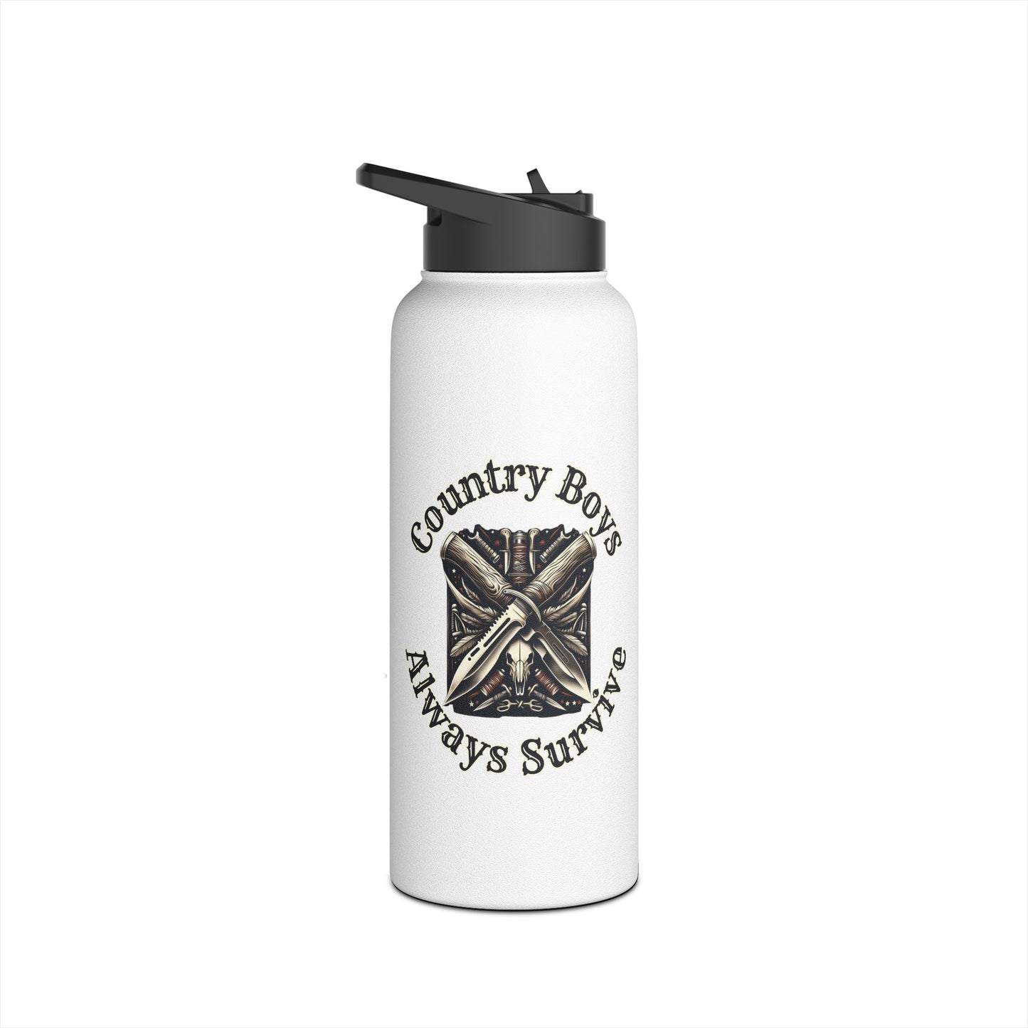 Rustic Resilience - ‘Country Boys Always Survive’ Stainless Steel Water Bottle - Eco-Friendly, Insulated, Leak-Proof - 12oz/24oz/32oz