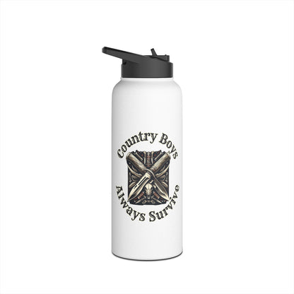 Rustic Resilience - ‘Country Boys Always Survive’ Stainless Steel Water Bottle - Eco-Friendly, Insulated, Leak-Proof - 12oz/24oz/32oz