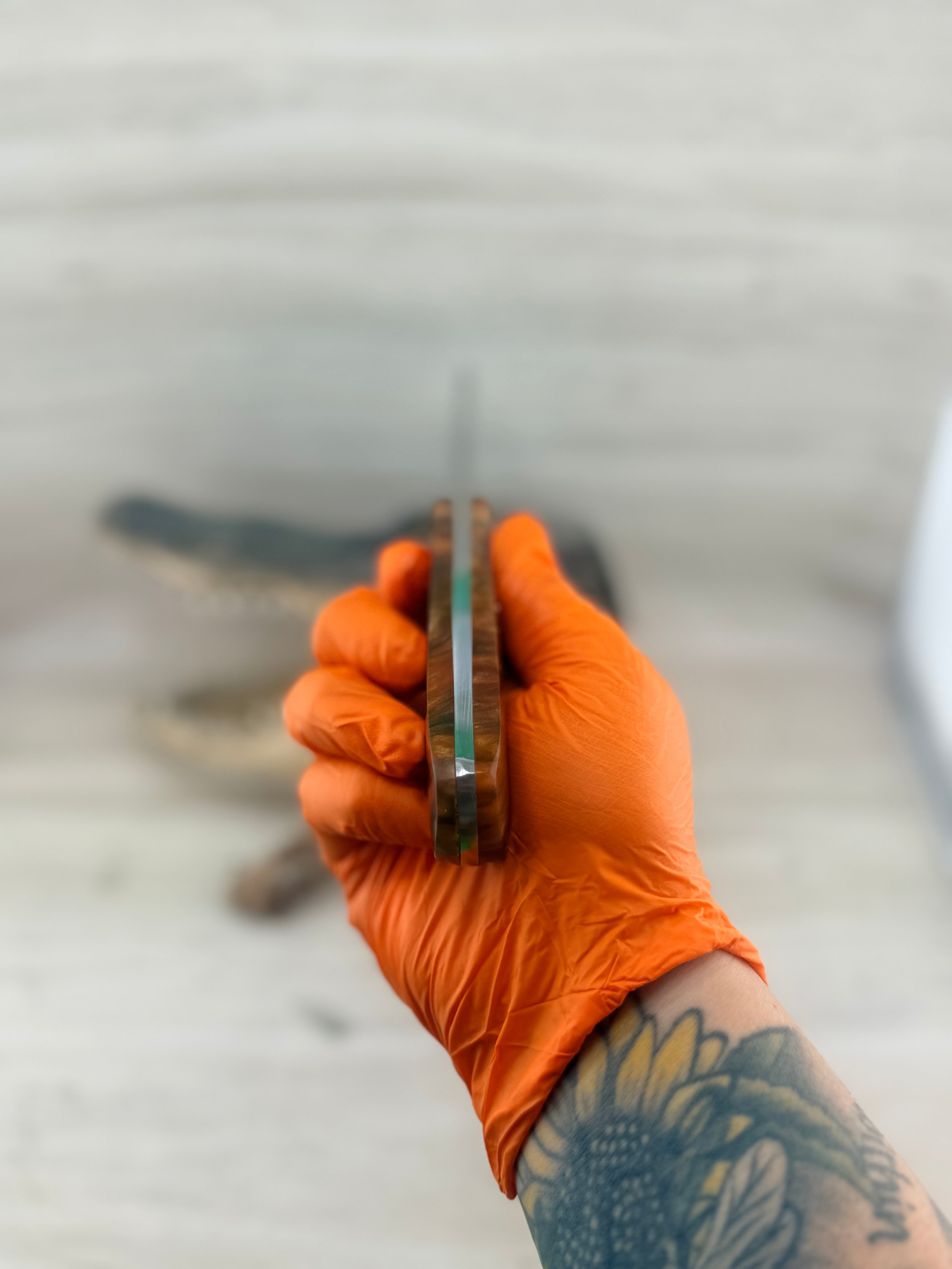 Trailing Point- Satin Finish – Black & Orange Swirl Resin