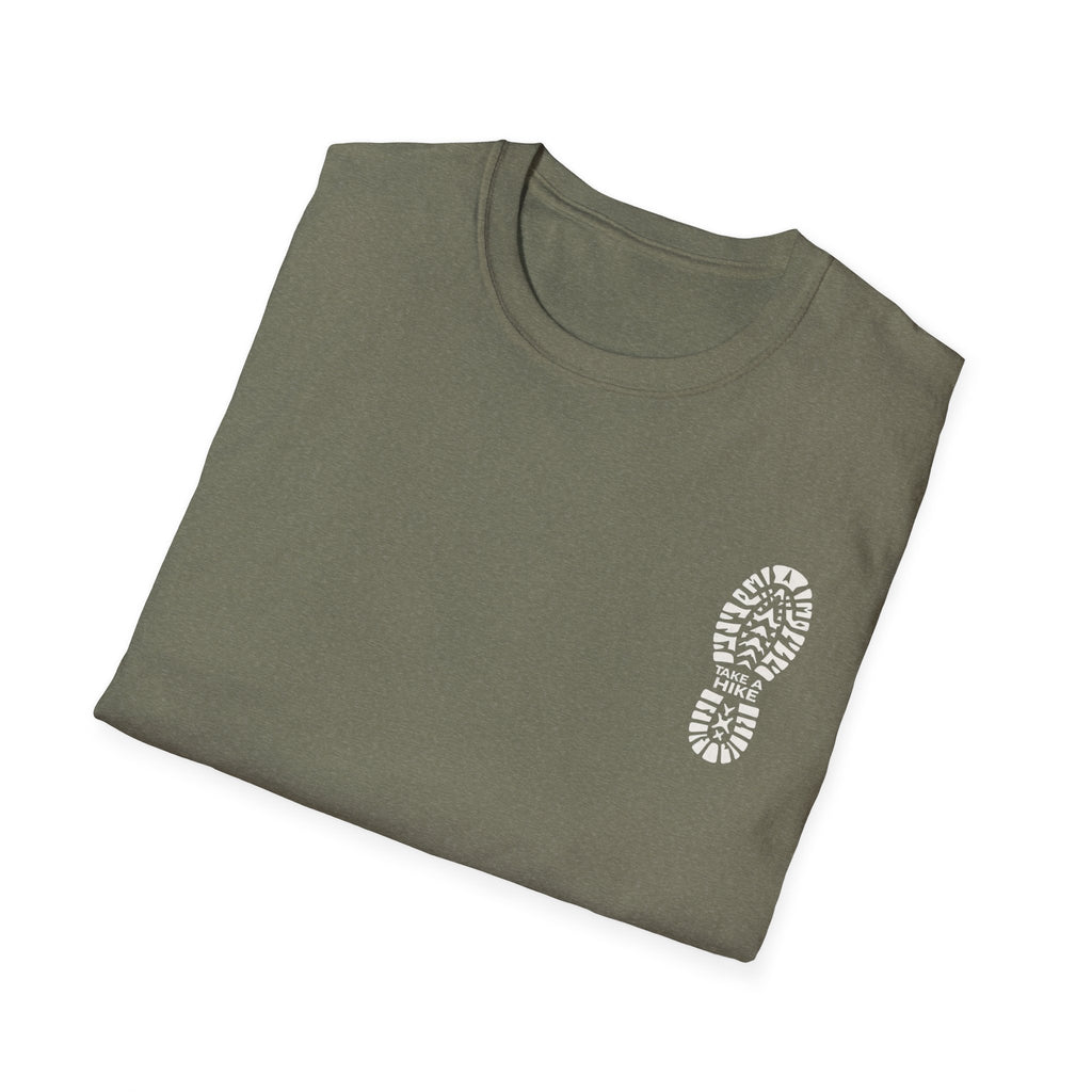 Unisex Take a Hike Soft-Style Tee back print- 100% Cotton Comfort with Durable Twill Tape & Ribbed Collar