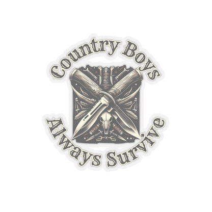 Rugged Resilience Decals - Country Boys Always Survive Vinyl Stickers - Durable, Glossy Finish, Multiple Sizes - Perfect for Indoor Use