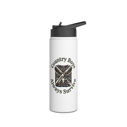 Rustic Resilience - ‘Country Boys Always Survive’ Stainless Steel Water Bottle - Eco-Friendly, Insulated, Leak-Proof - 12oz/24oz/32oz