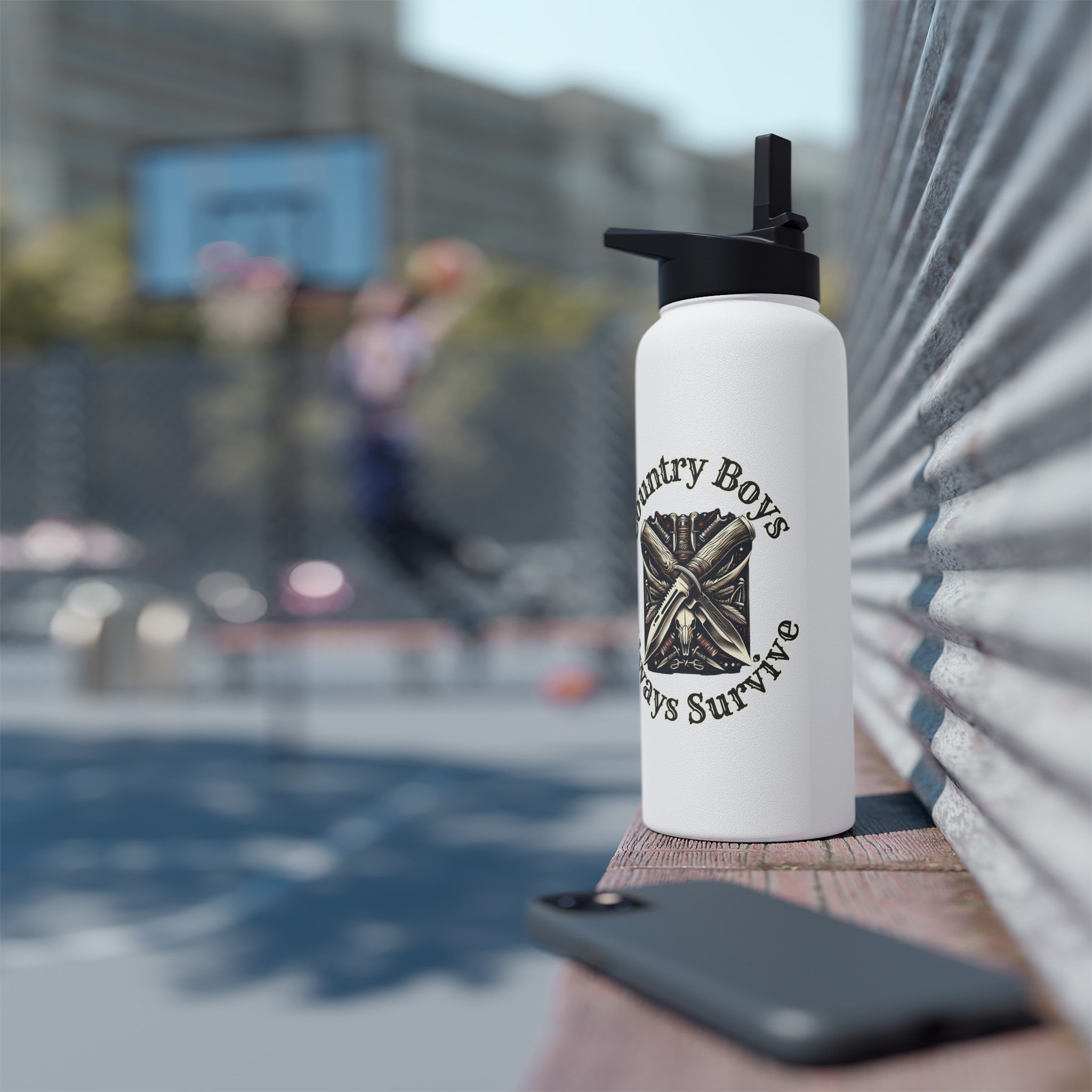 Rustic Resilience - ‘Country Boys Always Survive’ Stainless Steel Water Bottle - Eco-Friendly, Insulated, Leak-Proof - 12oz/24oz/32oz