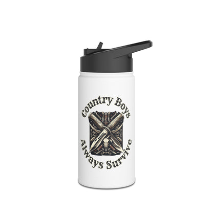 Rustic Resilience - ‘Country Boys Always Survive’ Stainless Steel Water Bottle - Eco-Friendly, Insulated, Leak-Proof - 12oz/24oz/32oz