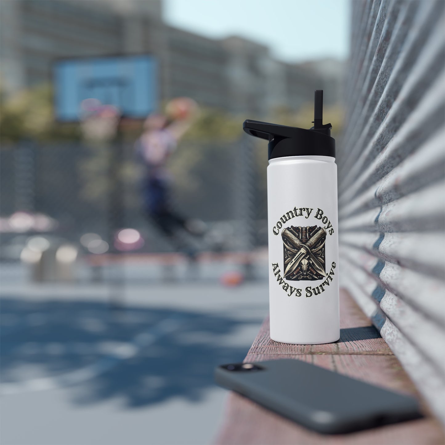 Rustic Resilience - ‘Country Boys Always Survive’ Stainless Steel Water Bottle - Eco-Friendly, Insulated, Leak-Proof - 12oz/24oz/32oz