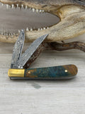 San Mi Damascus Trapper – Blue Dyed Maple Burl