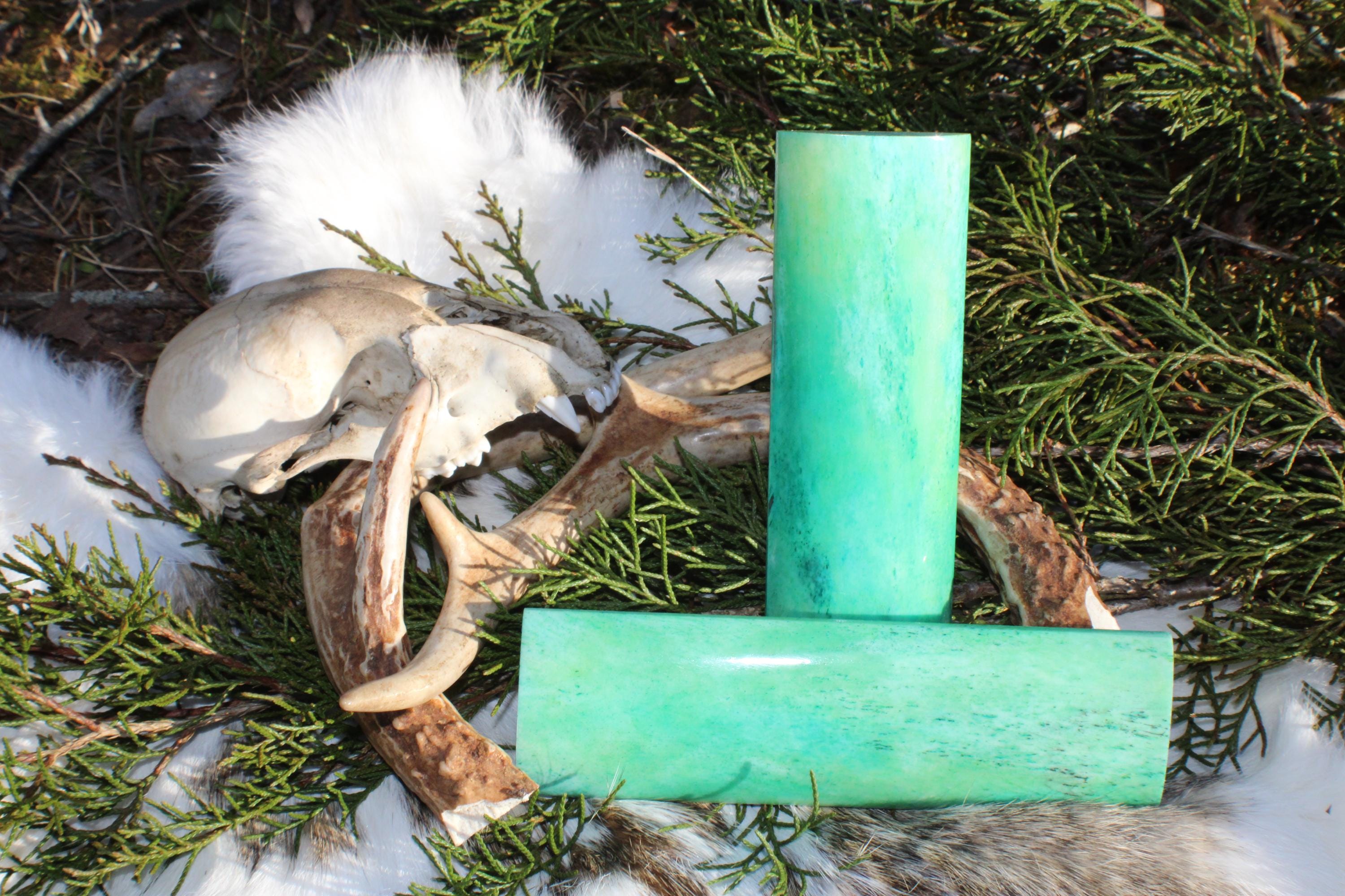 Aqua Dyed Camel Bone Knife Handle Scales: Modern Polished Slab Set