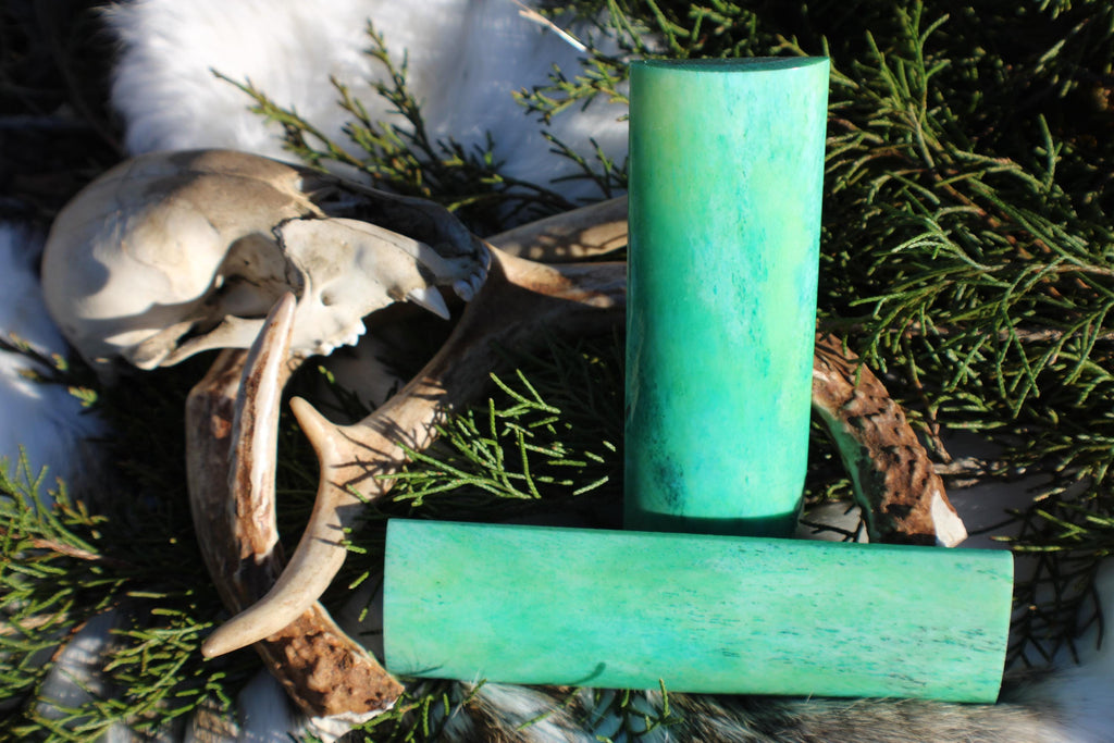 Aqua Dyed Camel Bone Knife Handle Scales: Modern Polished Slab Set