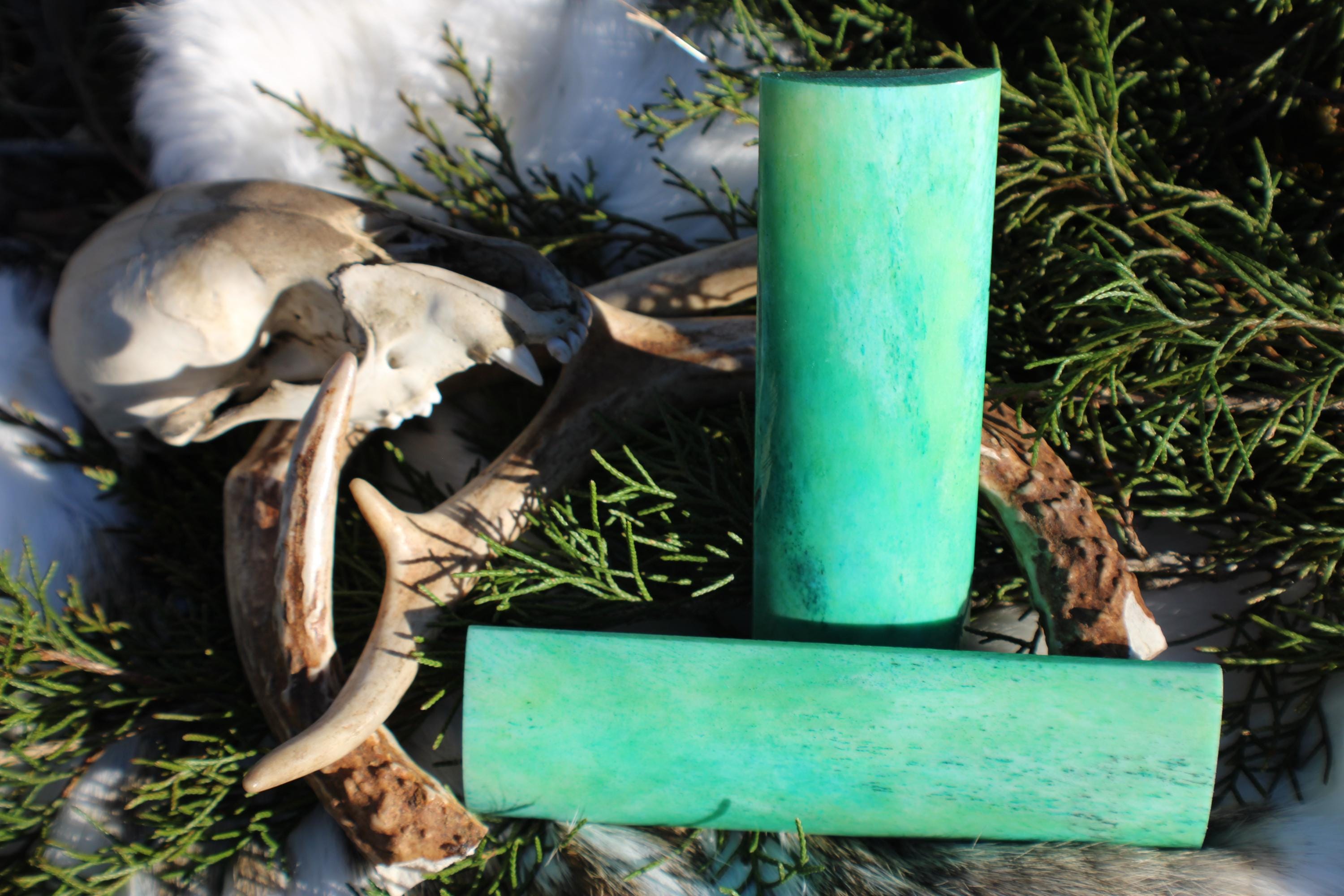 Aqua Dyed Camel Bone Knife Handle Scales: Modern Polished Slab Set
