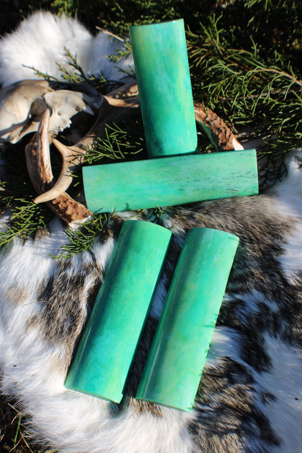 Aqua Dyed Camel Bone Knife Handle Scales: Modern Polished Slab Set